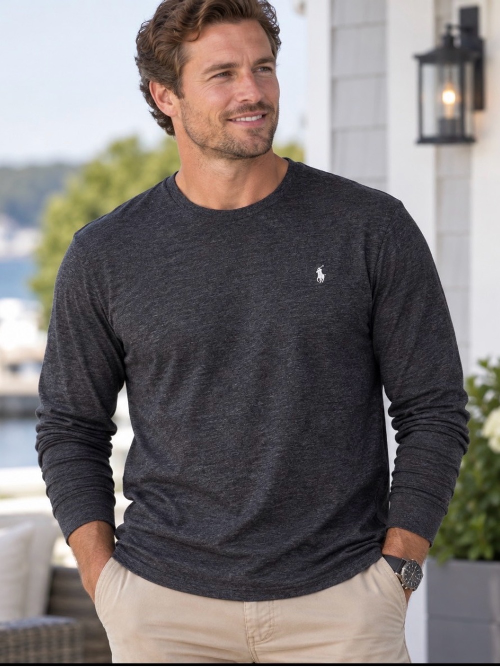 Polo Ralph Lauren Men's XL Classic Fit Charcoal Gray Long Sleeve T-Shirt Pony